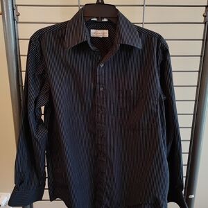 Eighty Eight Black Dress Shirt with Thin White Pinstripes